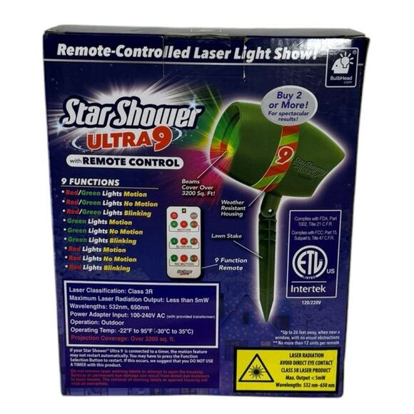 Star Shower Ultra 9 Remote Controlled Lazer Light Show Green and Red As Seen On - Picture 3 of 4